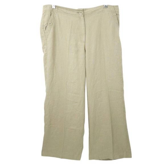 Chicos Linen Pants Women Size 1 US M/8 MId Rise Wide Leg Slash Pockets Tan Khaki - Picture 1 of 16